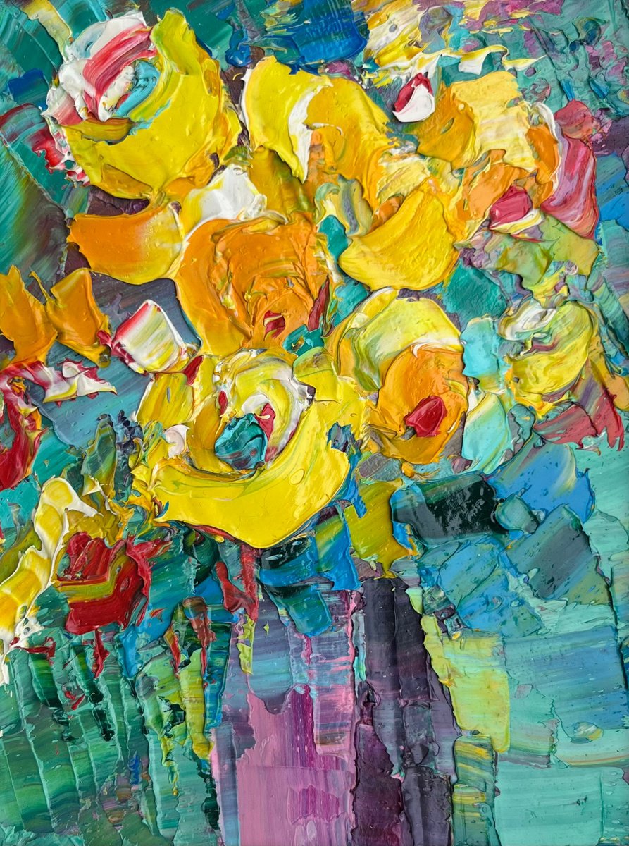 Abstract Botanical Oil Painting By Svitlana Andriichenko, 7 X 9", Friendly, Original Artwork