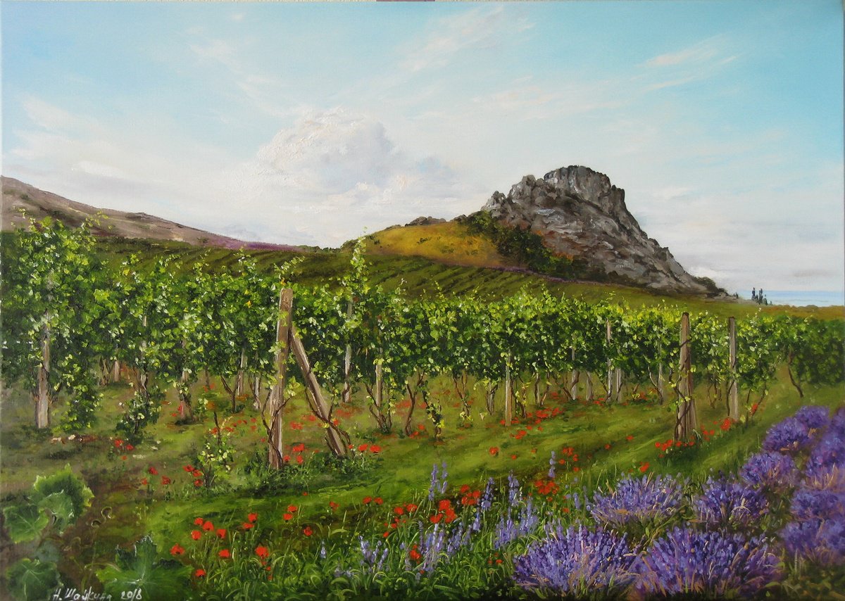 Photorealistic Oil Painting , Lavender Field And Vineyard By Natalia Shaykina, 28 X 20, Artwork For Sale On Artfinder