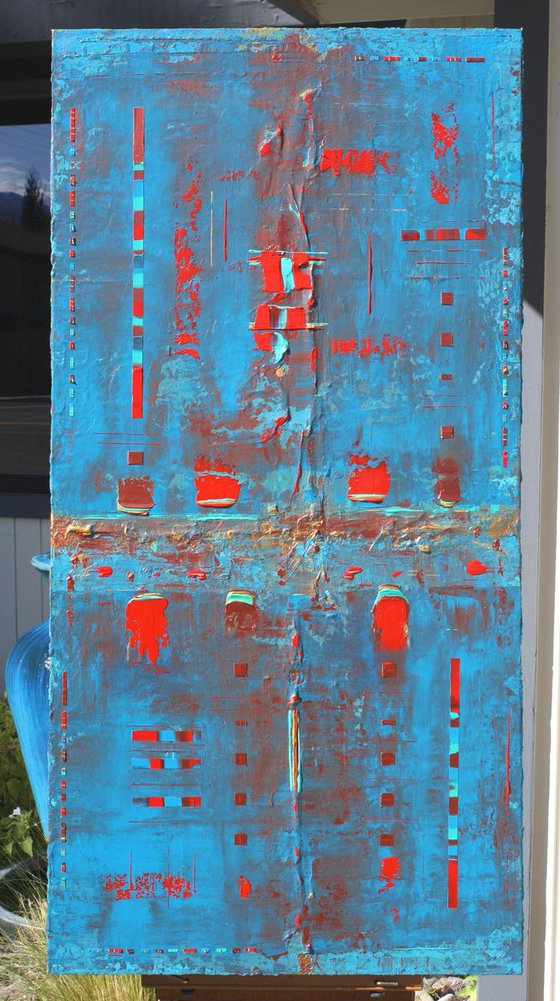 Primitive Blue, Red, Copper Abstract Concept