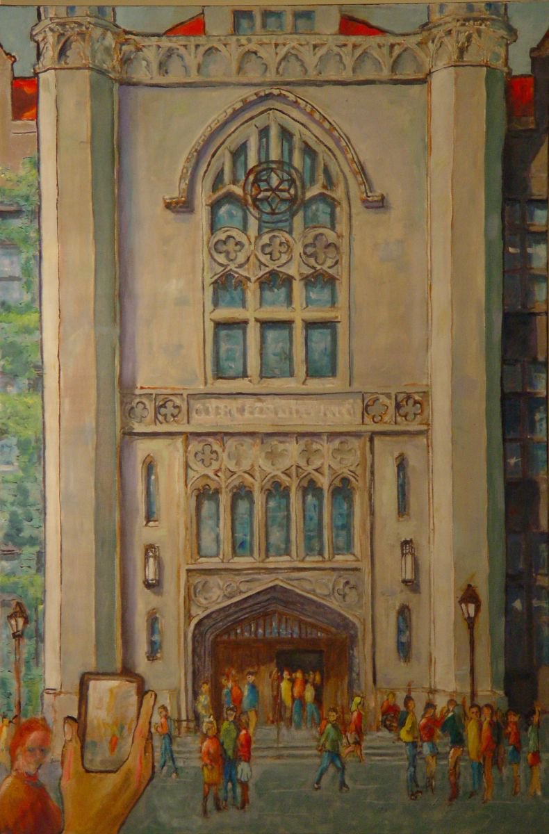 Cityscapes Oil Painting By Leon Sarantos, 24 X 36", Cobb Hall, University Of Chicago, Original Artwork