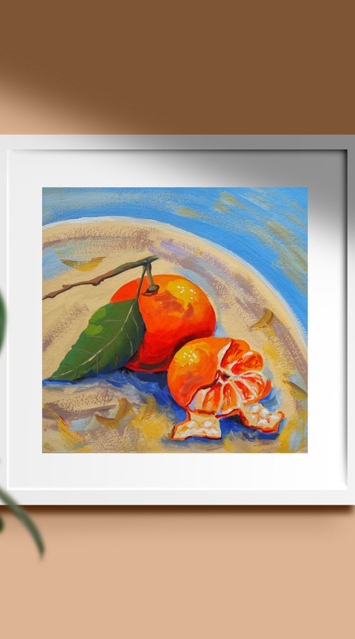 Winter still life with two tangerines by Delnara El