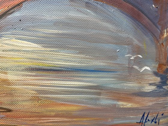 LONDON SUNRISE , abstract impressionist painting 70x100cm