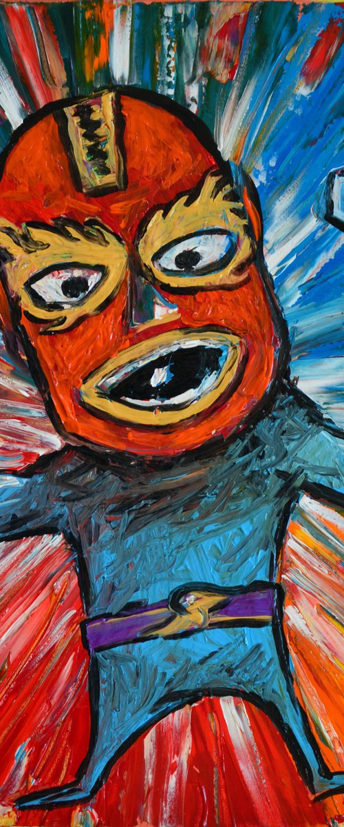 El Taco del Oro - The Wrestler - Original Modern Art Painting on Canvas Ready To Hang by Jakub DK - JAKUB D KRZEWNIAK