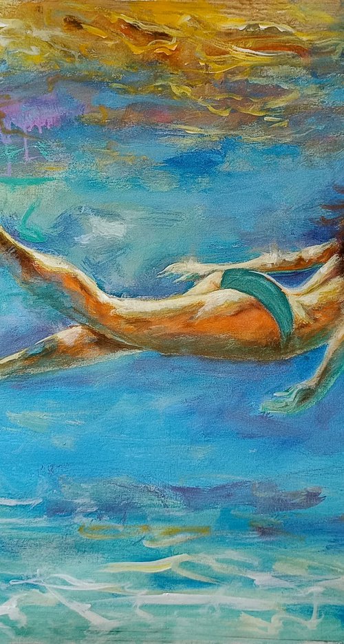 swimming1,  48x36 in by Vishalandra Dakur