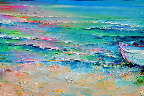 Boat and Seagulls on Seashore