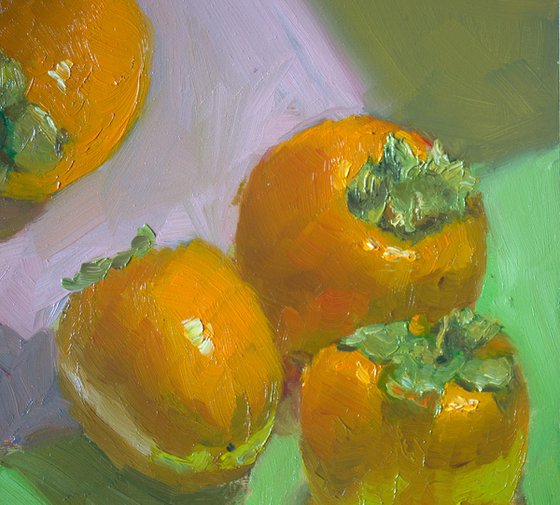 Small Painting - Persimmons on Colored paper! - Kitchen Decor, Home Decor