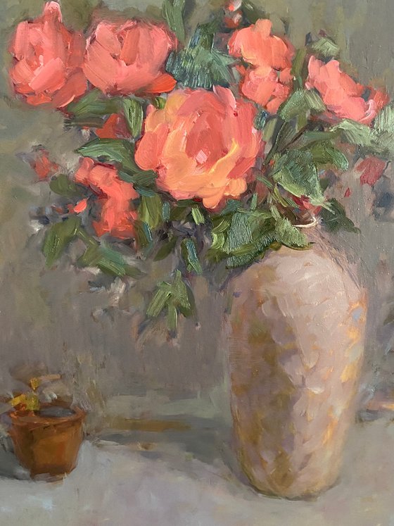 Still Life with Coral Roses