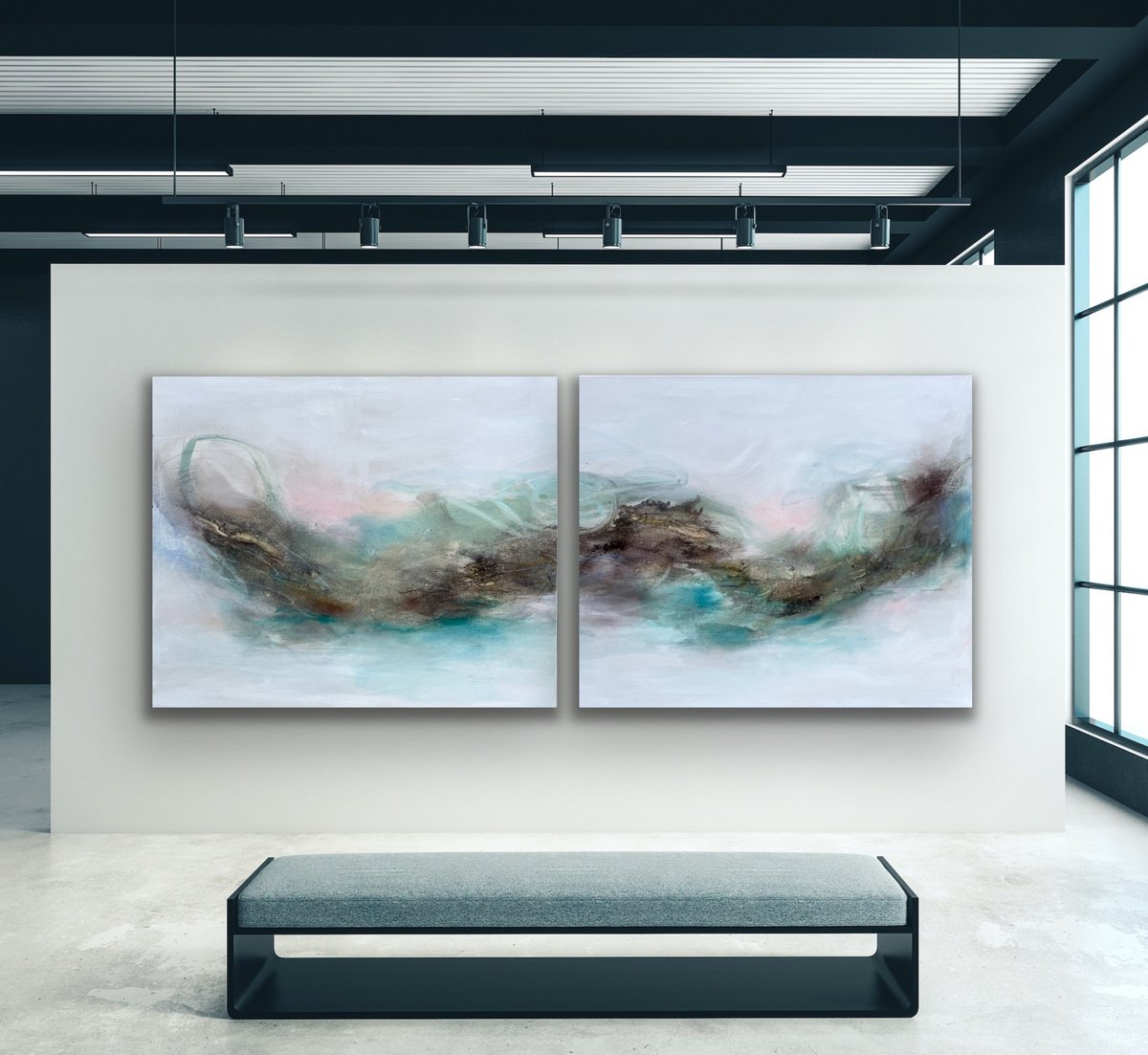 Freedom as far as I can see #1 I Diptych I natural abstract artwork I 100 x 240cm by Kirsten Schankweiler