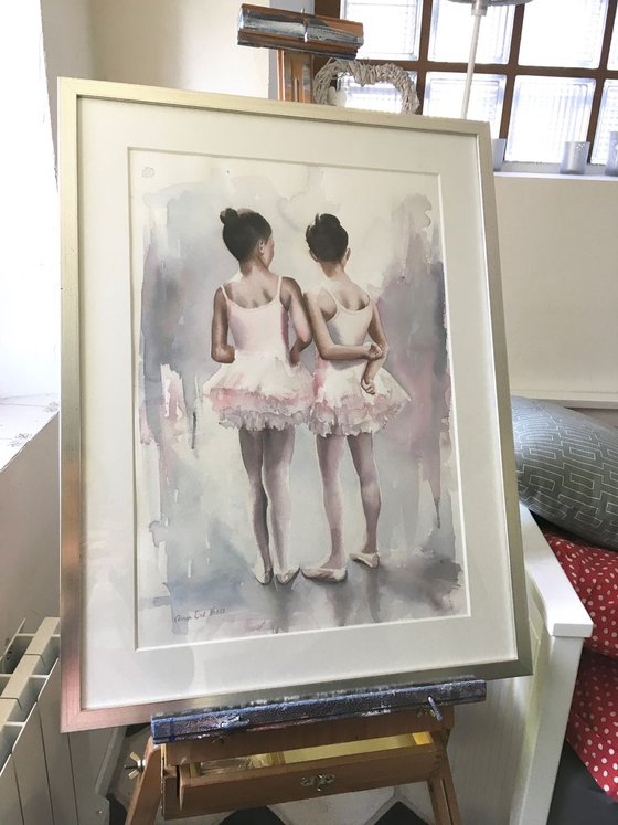 Ballerina painting - "Little Secrets" FRAMED WATERCOLOUR PAINTING