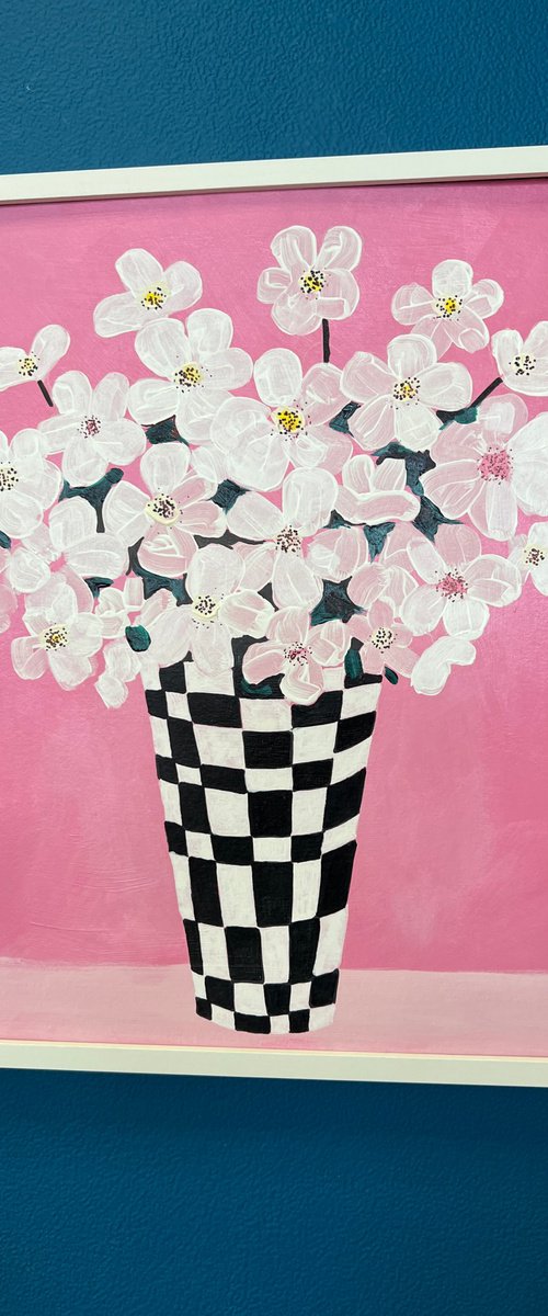 White flowers on pink by Sasha Robinson