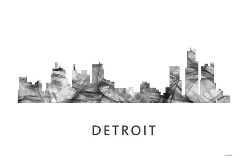 Detroit Michigan Skyline WB BW by Marlene Watson