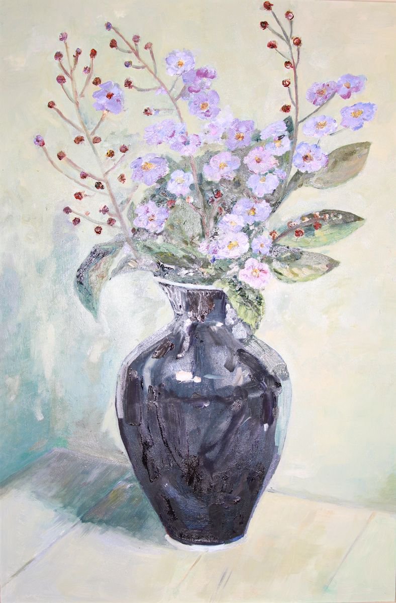 Flowers in blue vase. by Ludmila Artamoshina