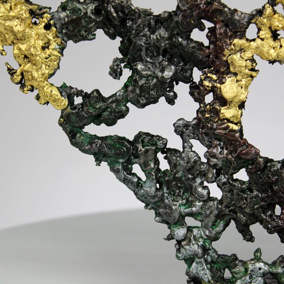 Abstraction III - Abstract metal sculpture - steel, pigment and gold leaf