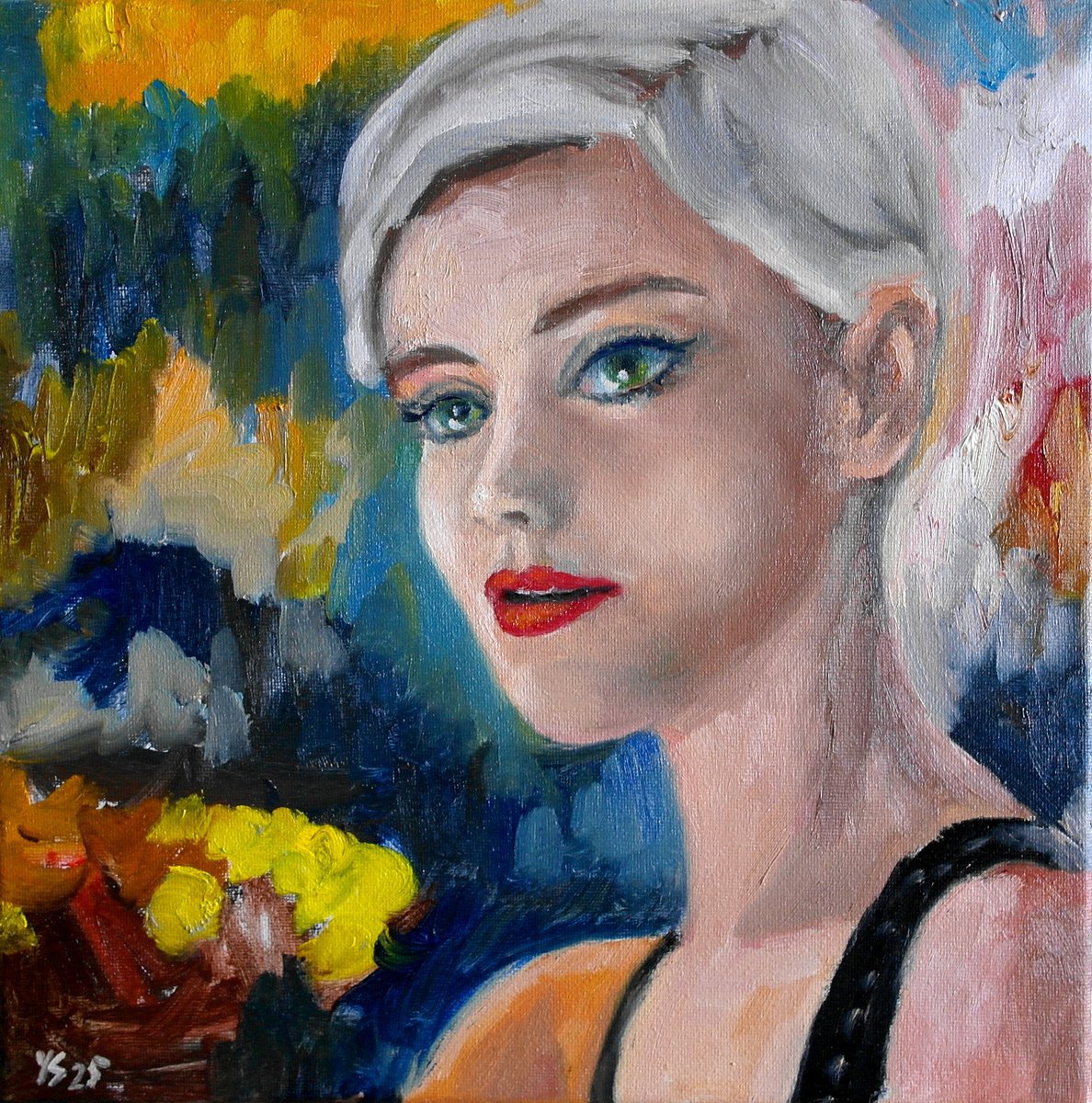 Impressionistic Portrait Oil Painting By Juri Semjonov, 12 X 12", Green Eyes #6, Original Artwork