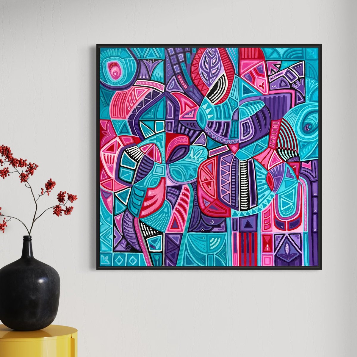 Geometric Abstract Acrylic Painting By Samantha Malone, 37 X 37", Maximum Capacity, Original Artwork