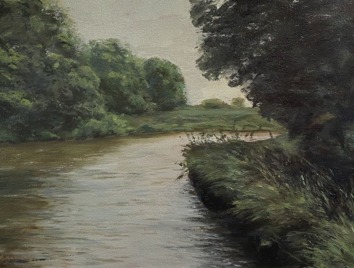 Impressionistic Landscape Oil Painting By Bohdan Vykhrenko, 16 X 12, Rural Pond, Original Artwork