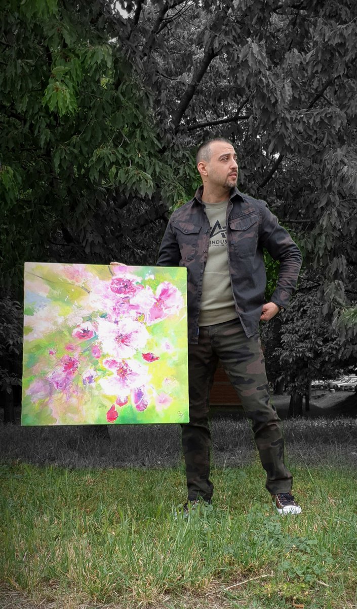 Cherry Flowers In Light Greens By Ivan Grozdanovski, 28 X 28, Artwork For Sale On Artfinder