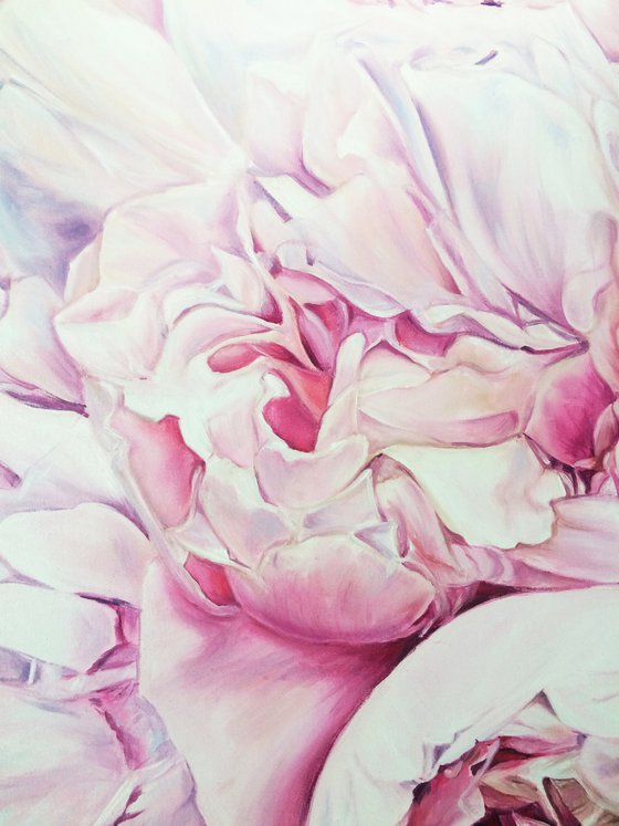 Delicate oil painting with peonies "Pink happiness" 80*70 cm