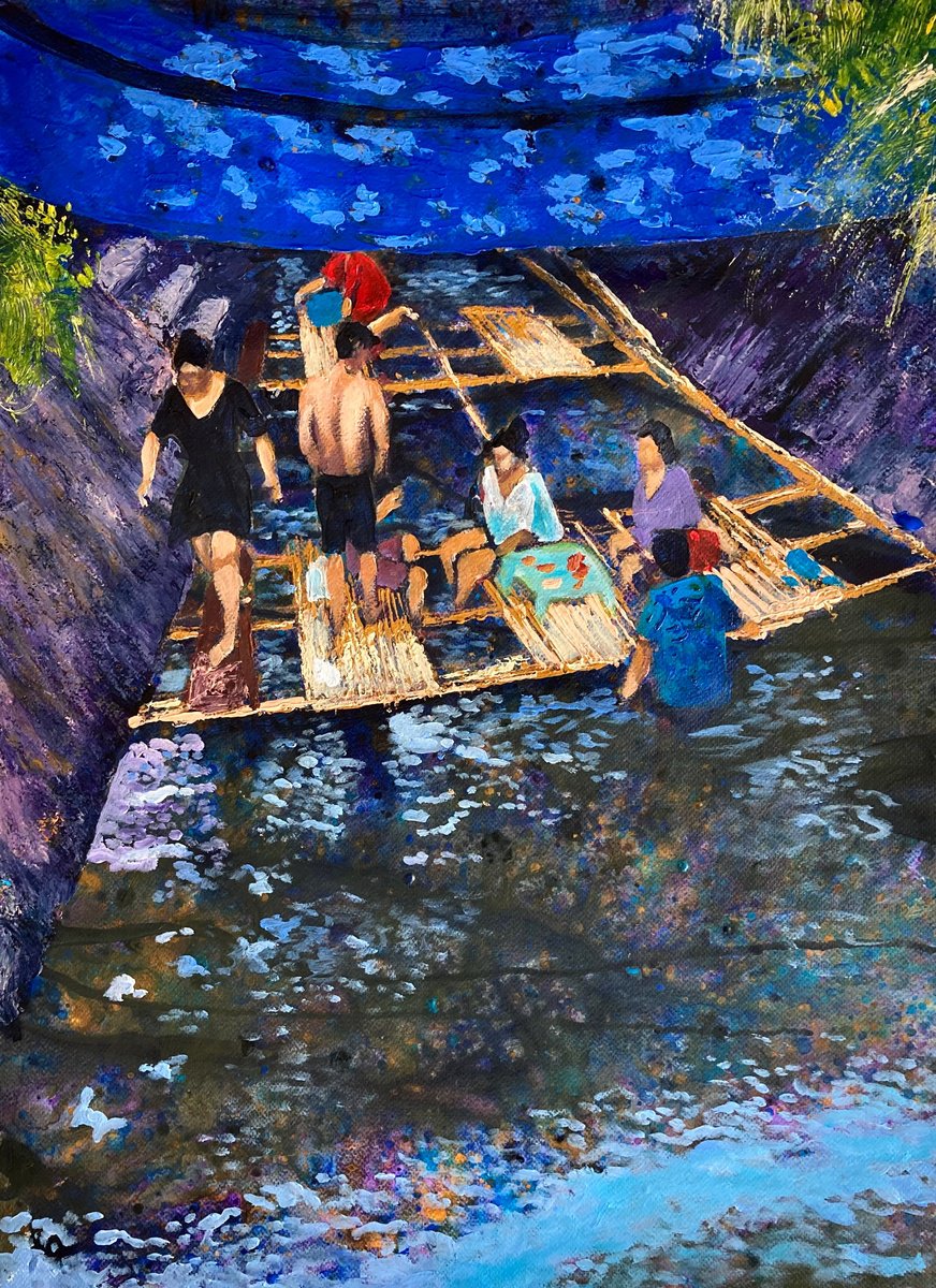 Impressionistic Landscape Acrylic Painting By John Cottee, 22 X 30, Aquatic Picnic, Original Artwork