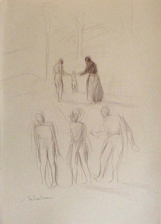 Three Sketches, triptych pencil on paper 29x41 cm