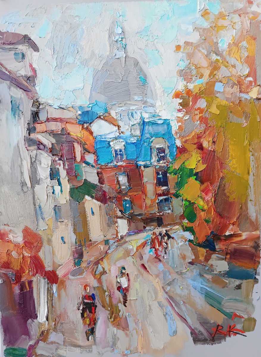 Impressionistic Landscape Oil Painting By Ruslan Khais, 19 X 25", Montmartre, Original Artwork