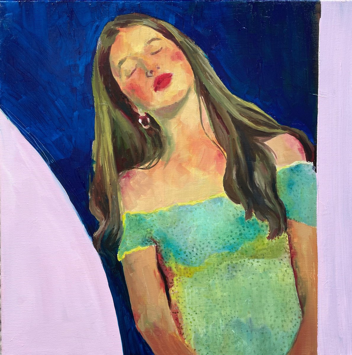 Expressive Portrait Oil Painting By Elina Evstig, 20 X 20, Sweet Summer, Original Artwork