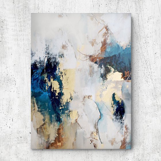 "Flow 2" Blue gold abstract acrylic art