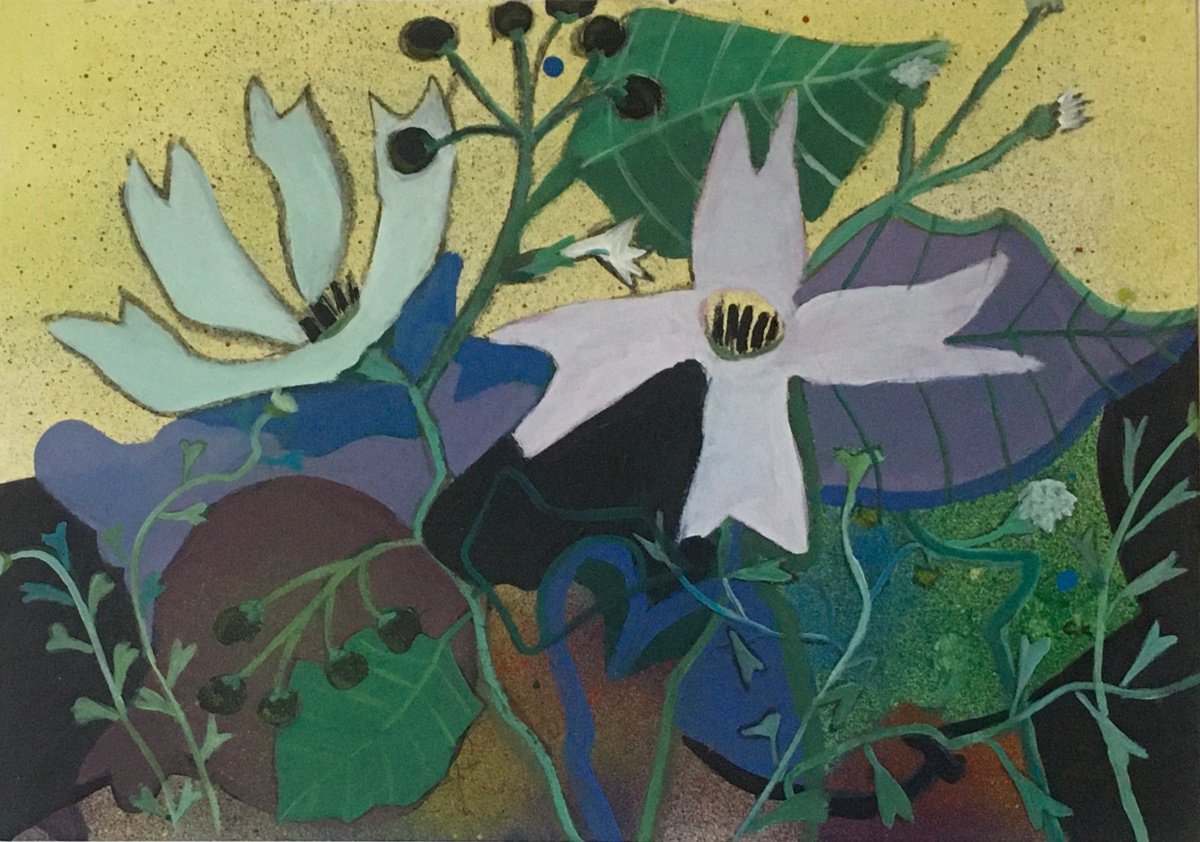 Impressionistic Botanical Painting By Chihiro Kinjo, 17 X 12, Wildflower-5, Original Artwork