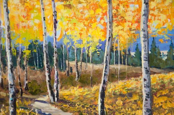 Autumn forest. Oil painting. Original Art. 14 x 12in.