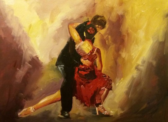 Latin Flame- A tango dance oil painting by Marjory Sime