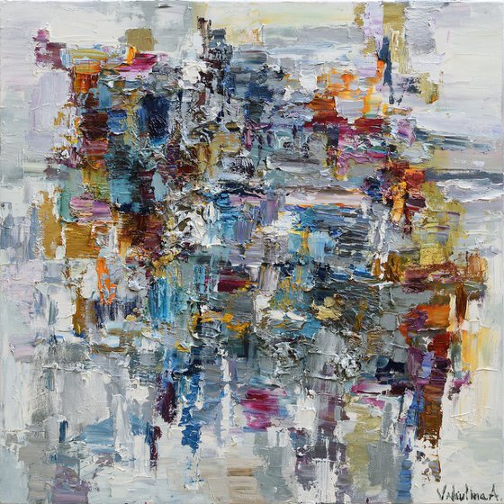 First snow - Abstract Painting - 70 x 70 cm - textured original oil painting