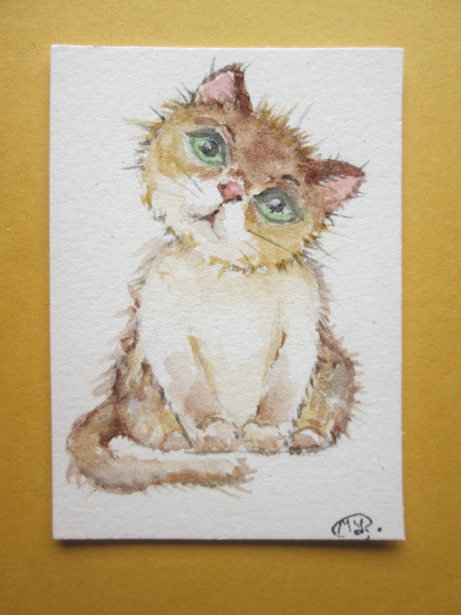 Cute Kitten, Cat Miniature original painting by MARJANSART