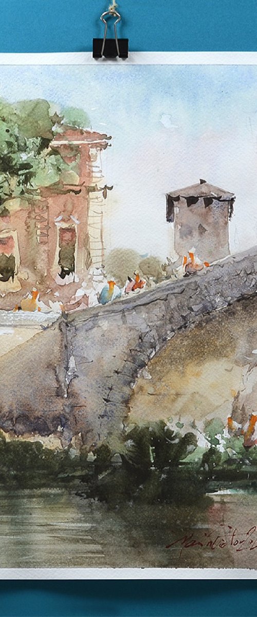 Rome Watercolor Landscape by Marin Victor