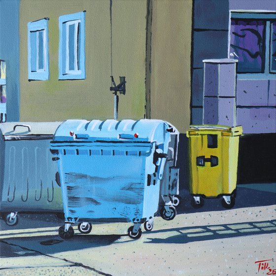 Trash cans in the yard