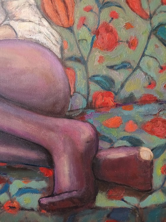 Woman in purple stockings