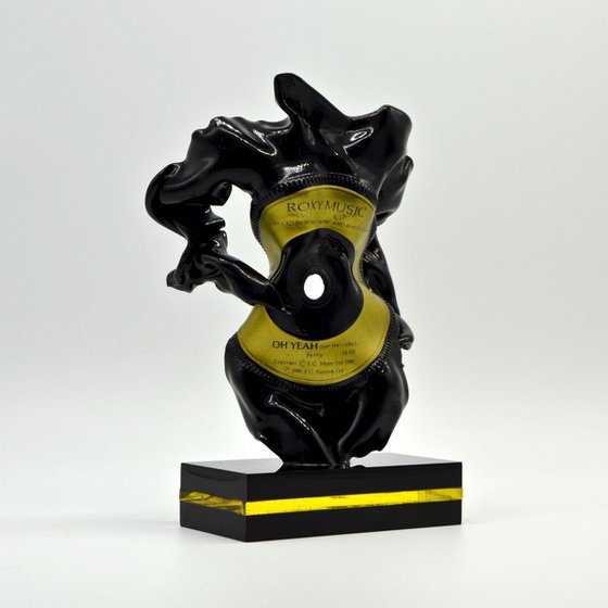 Small Standing Figurative Sculpture Gold & Black Vinyl Music Record Custom Acrylic Base