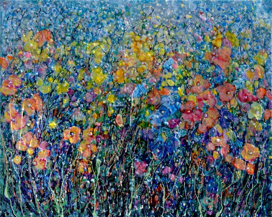 Whimsical Bloom -  Original Painting on Canvas influenced by Jackson Pollock's Style