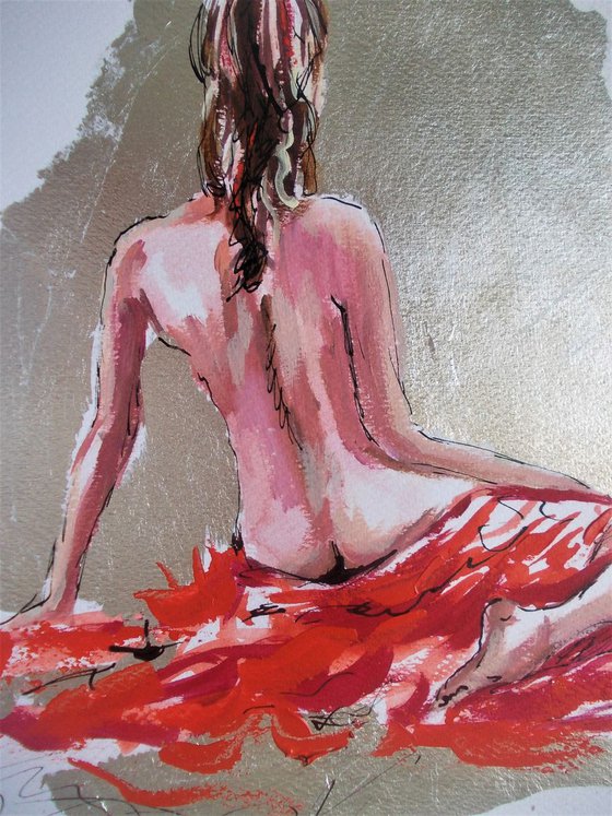 Elegance Awaits II -  Woman Painting on Paper