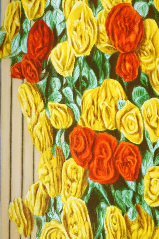 Girl showing a rose bush