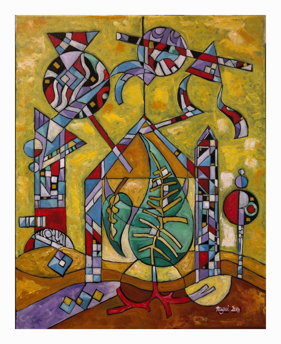 Organic Landscape Oil Painting By Nagui, 16 X 20", Winter Leaves, Original Artwork