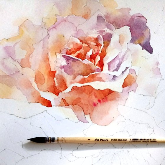 "Scent of a bouquet of roses" original abstract watercolor artwork square format