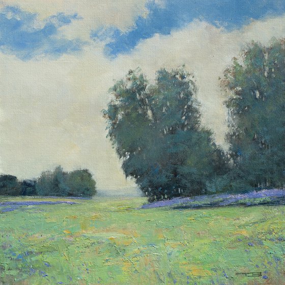 Summer Day 210625, flower field impressionist landscape oil painting