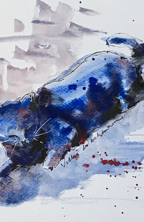 Reclining artists cat by Vicki Washbourne