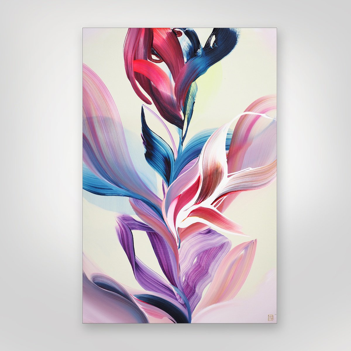 Abstract Acrylic Painting By Novi Lim, 24 X 36", Through The Rose Colored Glass, Original Artwork