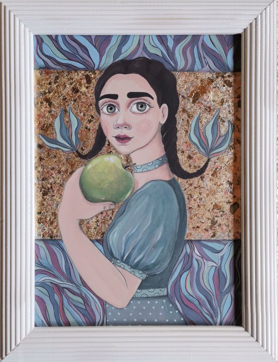The girl with the green apple