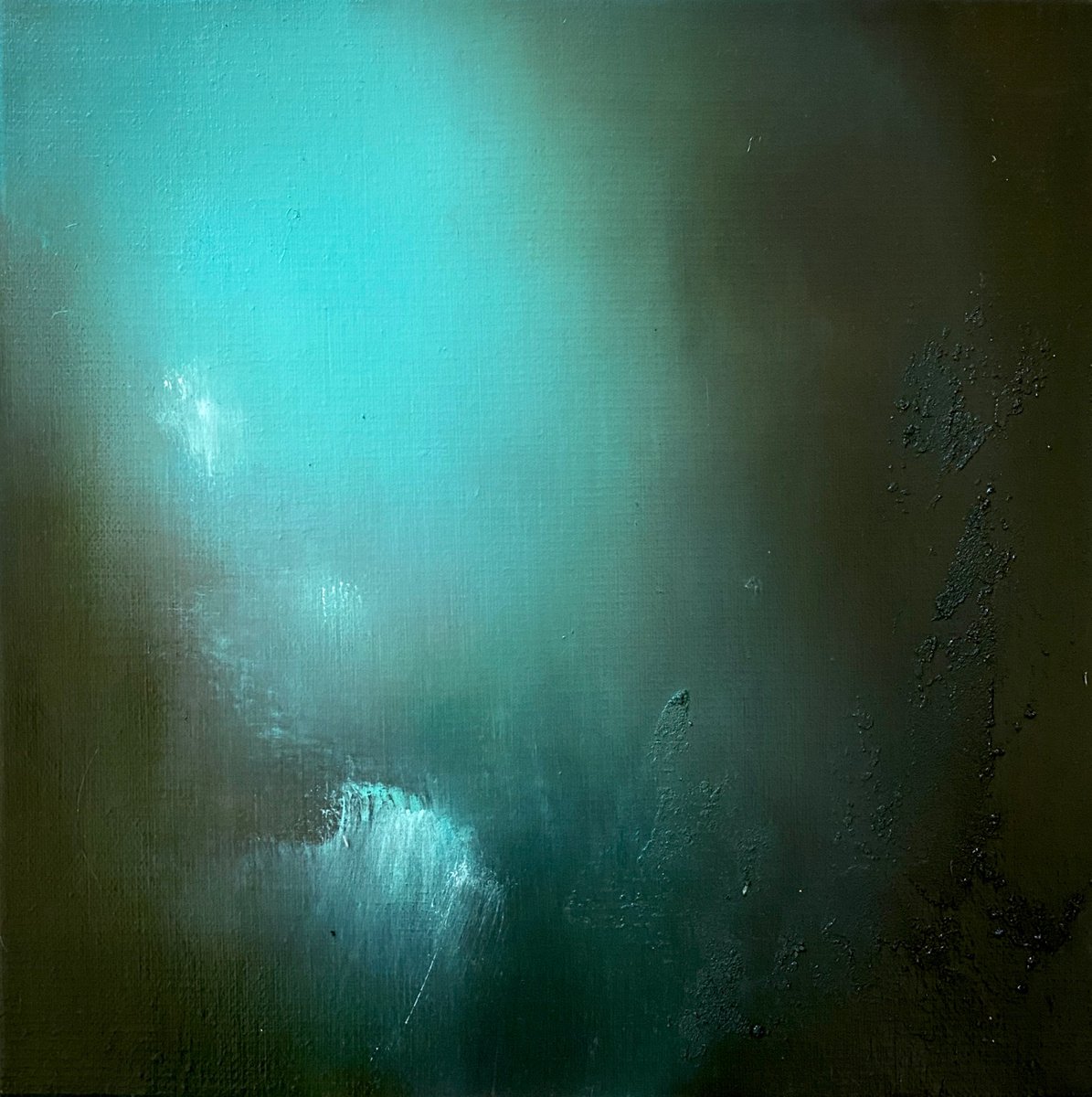 Glare 30x30 cm - gold particles original oil painting landscape gift modern urban art off... by Elena Troyanskaya