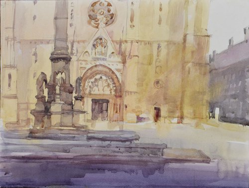 the cathedral gate at dawn by Goran Žigolić Watercolors