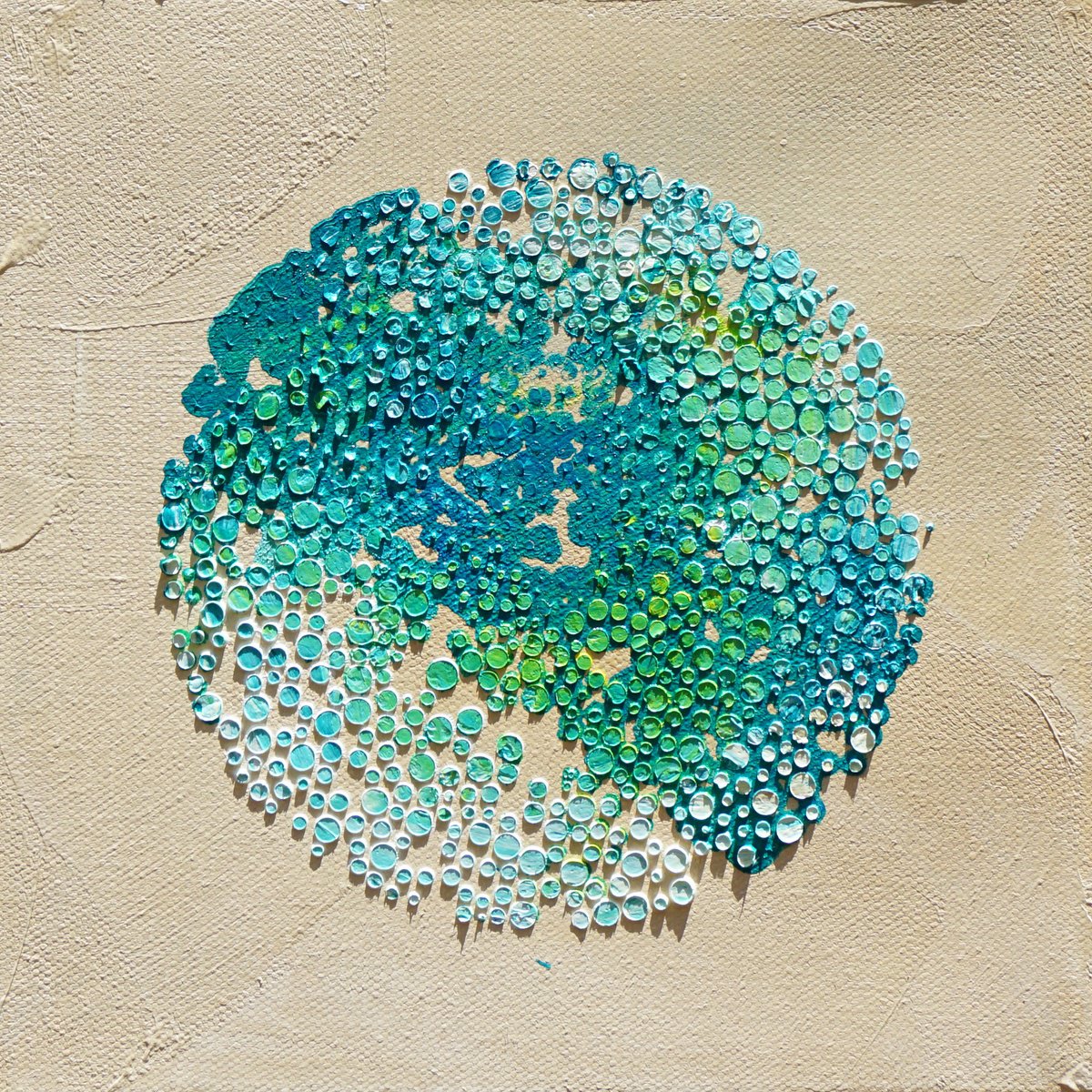 Abstract Oil Painting By Jelena B, 8 X 8, Happy Tile-Our Planet, Original Artwork