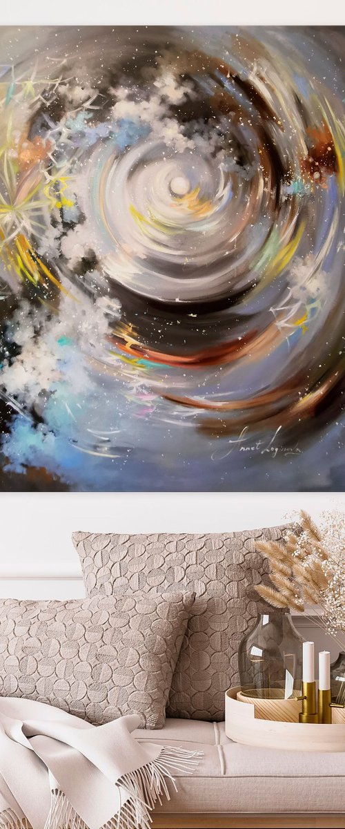 Big universe painting. Square flickering art. Exclusive Collection, Oversize painting by Annet Loginova