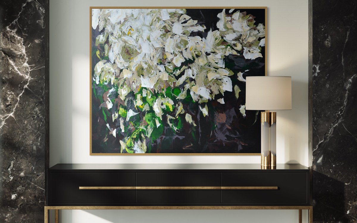 Abstract Botanical Acrylic Painting By Tetiana Hutsul, 47 X 39", Let Me See The Sunshine, Original Artwork